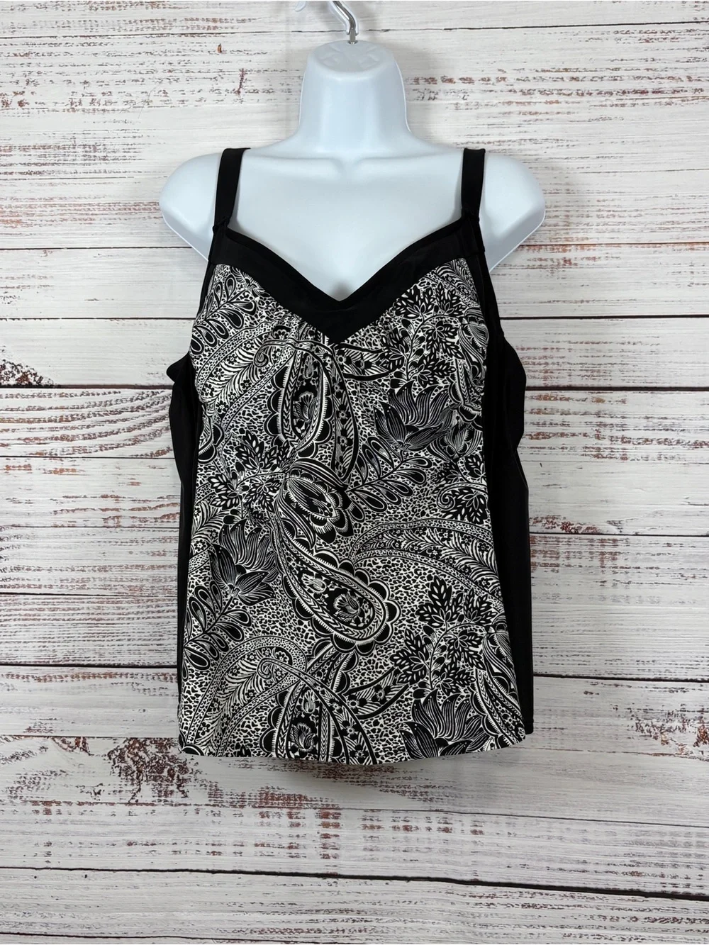 Delta Burke Black Paisley Tankini Swim Top